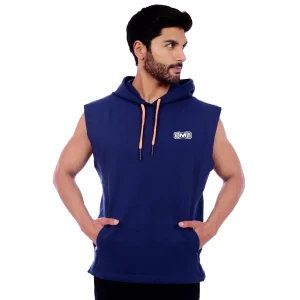 Polera Manga Cero color Azul Acero con Naranja