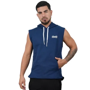 Polera Manga Cero color Azul Acero con Blanco